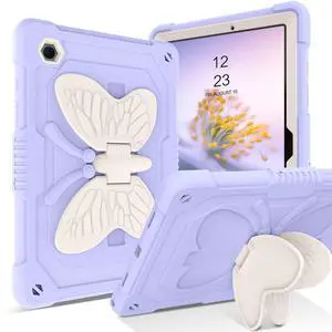 YINLAI for Samsung Galaxy Tab A8 Case,Tab A8 10.5 Case Silicone Butterfly Kickstand Kids Girls Women Shockproof Protective Tablet Cover for Galaxy Tab A8 10.5 Inch 2022 [SM-X200/X205/X207], Purple