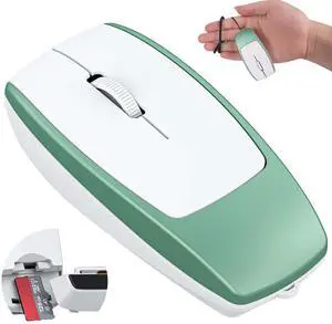 Wireless Bluetooth Mouse with Card Reader (Up to 2TB) Mini Portable Lightweight Silent Rechargeable Optical Cordless Mice for PC Laptop Tablet Smartphone Android Windows Girl Boy Gift Green