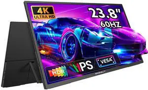 GWSGUT 23.8'' Portable Monitor 4K UHD (3840 * 2160) 120% sRGB Fast IPS External Gaming Screen 60Hz USB-C HDMI Built-in VESA Stand Speakers for Laptop PC Mac Phone PS4/5 Xbox Switch