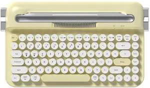 Ajazz AF84 Wireless Membrane Silent Typewriter Keyboard, Bluetooth/2.4G Dual-Mode Connection, Cute Retro Aesthetic Design with Integrated Stand for Tablet, Phone, PC and Win/Mac/Android Yellow