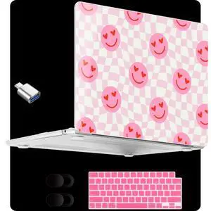MEEgoodo for M4/M3/M2 MacBook Air 13.6 inch Case 2025 2024 2022(Fit Model A3240/A3113/A2681), Clear Laptop Shell Cases for MacBook Air 13-inch, Checkered Pink Hearts