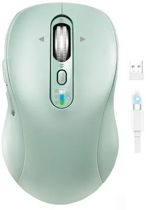 Wireless Bluetooth Mouse for Laptop,USB+BT×2,Quiet Ergo Computer Mouses,Metal 4-Way Super Scrolling,± 3200 DPI,Rechargeable,10 Button,Plug&Play,Multi Device Cordless Mice for iPad,Tablet,Mac,PC(Green) Wireless Bluetooth Mouse for Laptop,USB+BT×2,Quiet Ergo Computer Mouses,Metal 4-Way Super Scrolling,± 3200 DPI,Rechargeable,10 Button,Plug&Play,Multi Device Cordless Mice for iPad,Tablet,Mac,PC(Green)