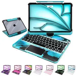 MAYDORHER for iPad 9th Generation Case with Keyboard, Cyberpunk High-tech 360° Rotating Style with Pressure Reduction Sound Effect Keyboard Case for iPad 9/8/7th Gen 10.2 Inch, Transparent Blue