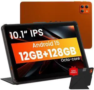 10.1 inch Tablet, Android 15 Tablet, 12GB RAM 128GB Storage, Expandable up to 2TB, with Foldable Stand Case, Octa-Core Processor, IPS HD Display, Wi-Fi 6 & Bluetooth 5.4, Widevine L1, 6000mAh Battery