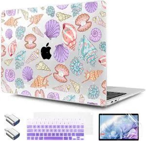 TWOLSKOO for MacBook Air 13.3 inch Case 2021 2020 2019 2018 Release M1 A2337 A2179 A1932 with Touch ID, Plastic Hard Shell Case & Keyboard Cover & Type C Adapter, Colorful Shells