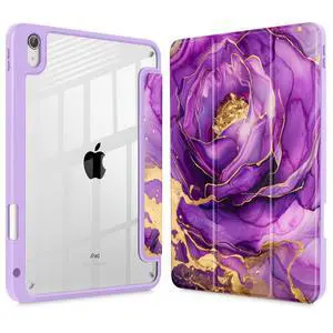 May Chen for iPad (A16) 11th Generation Case 11 Inch 2025, iPad 10th Gen Case 2022 10.9 inch, Built-in Pencil Holder with Shockproof Cover Clear Transparent Back Shell Auto Wake/Sleep, Purple Roses