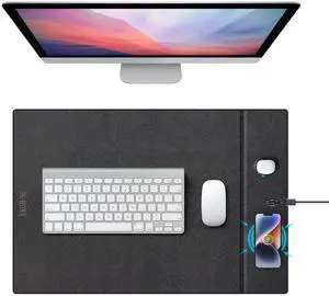 Hi-HONX Wireless Charging Mouse Pad, 23.4"x15.6" XL Large Office Desk Pad with Ultra-Smooth Surface,Non-Slip Base, Classic Black Waterproof Computer Desk Mat for MacBook, PC, Laptop