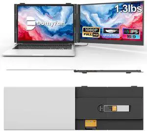 domyfan 14" Laptop Screen Extender, Ultra-Thin Portable Dual Laptop Monitor Extender with FHD 1080P IPS Display, Plug & Play via HDMI/USB-A/Type-C for 13-17" Laptops, Works with Windows/Mac/Android