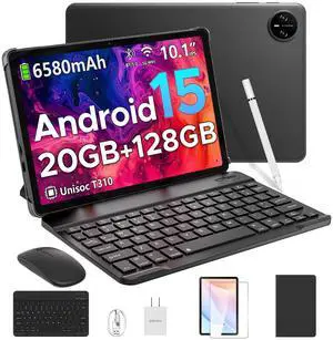 DOOGEE Tab A9 Pro Android 15 Tablet,10 inch Tablet with Keyboard,20GB+128GB/2TB TF,6580mAh Battery,Quad Core Gaming Tablets,2.4/5GHz,Dual Camera with Case,Mouse,Stylus,Split-Screen,Face Unlock-Black