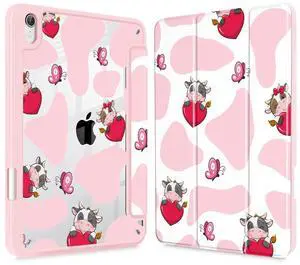 Mektron Printed Case for iPad mini 7 (A17 Pro) 2024/ Mini 6 2021, iPad mini 7th/6th Generation Case, Buit in Pencil Holder with Clear Back Shell + Trifold Stand + Auto Wake/Sleep, Butterfly Cow