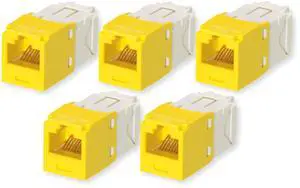 CJ688TGYL Pack of 5 Category 6 TX6 Plus Mini-Com UTP Jack Modules, Yellow, TG Style, Toolless, RJ45 Ethernet High Performance Network Module, T568A/T568B Wiring