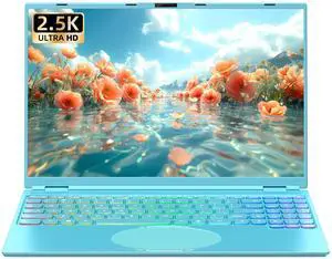 Nmybwo 16" Blue Laptop Computer 16G RAM 512GB SSD 2.5K FHD(2560x1600) IPS Screen/N95 CPU Business PC Notebook with Color Backlit KB/Face Recognition for Work Study (16G+512GB)