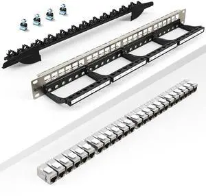 PBAEGAV Patch Panel 24 Port with cat7 STP Keystone JackEC Listed Front Cable Rack Smart Cable Management for 19 inch Rack Mount Shielded (CAT7 Keystone Jack Shielded)
