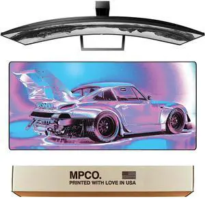 MPCO. Racing Series Large Gaming Mouse Pad -36" x 17" Duraglyde Fabric Vaporwave Porsche Gaming Desk Mats - Non-Slip, Washable, Mat for Computer Desk, Smooth Glide for Precision Gaming & Work