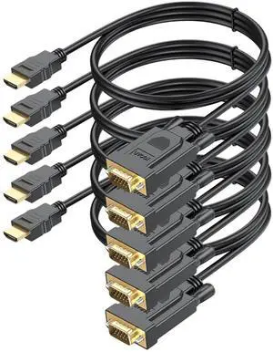 HDMI to VGA Cable 3FT 5-Pack, Computer HDMI to VGA Monitor Cord (Male to Male) Compatible for Raspberry Pi, Roku, Computer, Desktop, Laptop, PC, Monitor, Projector, HDTV and More-NOT Bidirectional