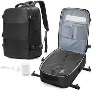 WEPLAN Vacuum Backpack Travel with Pump,Personal Item Carry on Vacpack Backpacks Flight Approved 18x14x8 inches for Men,Mochila compresion al vacio,Black