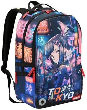 UNIKER Travel Laptop Backpack,Graffiti Backpack for Work,Designer Laptop Backpack for 15.6 Inch,Water Resistant Bag, Tokyo