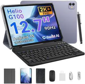 Blackview 13 inch Android 15 Tablet with Keyboard, 12.7" Large Screen Gaming Tablet with Pen, Helio G100, 256GB, 90 Hz, 2K+, 3 AI Cameras, Widevine L1, 5G WiFi, GPS- Link 8