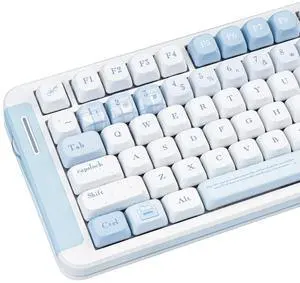 TIMSEKER Cute Blue and White PBT Keycap Set, Dye Sublimation FOA Profile Round Keycap for ANSI ISO Layout Mechanical Gaming Keyboard, 145 Keys