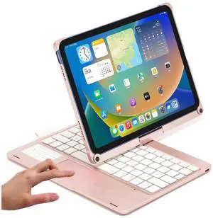 360 Rotating Keyboard Case for iPad Pro 11 inch (M5/M4) 2025/2024 with Trackpad Rotatable Wireless Rainbow Backlits Keyboard, Rose Gold