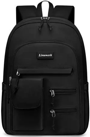 School Bookbag Laptop Backpack for Girls: 15.6 Inch Cute Student Backpacks for Elementary Middle High School Casual Anti theft Travel Back Pack Aesthetic College Schoolbag For Teens Boys Women (Black)