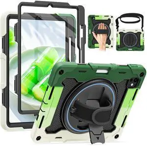 ROSROME for 2024 iPad Pro 11 Inch Case M4 5th Generation for Kids (Model A2836, A2837, A3006) with HD Screen Protector, Shoulder Strap, 360 Stand, Hand Strap, Pen Holder|15ft Drop Protection|