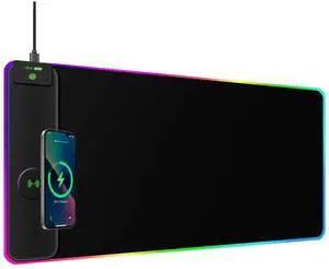 Magnetic Wireless Charging RGB Mouse Pad, 31.5'' x 11.8'' Large LED Gaming Desk Mat, 24 Light Effects, Non-Slip Rubber Base, Waterproof Ultra-Smooth Surface