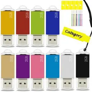 2GB USB Flash Drive 10 Pack Nicepicten USB 2.0 Thumb Drives Metal Jump Zip Drive Memory Stick Pendrive Memoria USB 2 GB with 10PCS Lanyard Label - Mixcolor 10 X 2GB Flash Drives