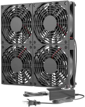 KEYFANCLUB 120mm PC Fans 4-Pack, 12V Computer Fans with DC 3-12v to AC 100-240V Power Adapter Dual Ball Bearing for Router Laptop DVR Xbox Receiver Cabinet PlayStation Modem Cooling