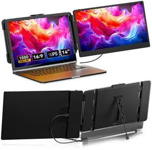 DZVW Laptop Screen Extender - 14" FHD 1080P Portable Extender Monitor for 13''-17.3" Laptops Plug & Play Compatible with Wins Mac Android Linux Chrome