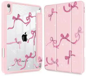 Tuiklol Clear Case for iPad mini 7 (A17 Pro 7th Generation) 2024 / iPad mini 6 (6th Generation) 2021 8.3 Inch,Built-in Pencil Holder Slim Transparent Back Shell Cover Auto Wake/Sleep, Bow-Pink