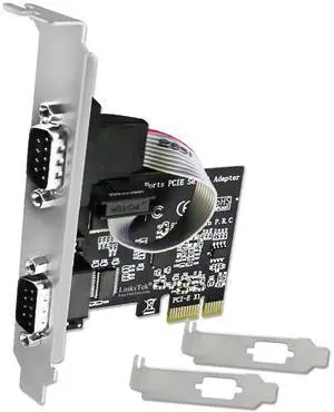 LinksTek 2-Port PCI Express RS-232 DB9 Serial Port Card for Windows XP, Vista,7, 8.x, 10, 11 32/64bit and Linux PCs, PCIE RS232 Card, PCIE Serial DB9 Port Card (PCIE-SE2)