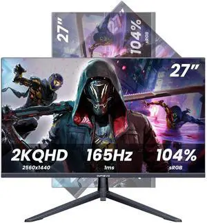 27 Inch Gaming Monitor 165Hz/144Hz,QHD 2560x1440 Built-in Speakers 104% sRGB Computer Monitor, Height/Pivot/Swivel/Tilt Adjustable Vertical Monitor, HDR,Support FreeSync, DP,HDMI, VESA Compatible