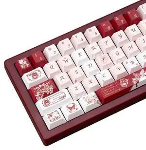 TIMSEKER PBT Keycap Set 145 Keys Cherry Profile Retro Butterfly Theme Dye Sublimation Keycaps White Red Pink Custom Gaming Accessories Fit for 61/64/87/104/108 Mechanical Keyboards Alice Keyboard