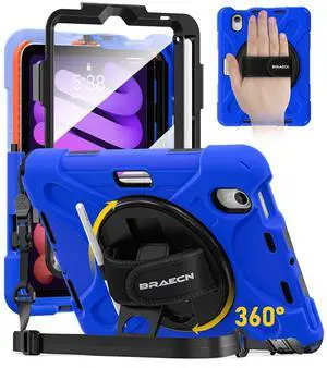 BRAECN for iPad mini 7 (A17 Pro) 2024/Mini 6 2021 Case 8.3 Inch Heavy Duty Screen Protector Full Body Protective Shockproof Pencil Holder 360°Rotating Stand Handle & Shoulder Strap Kids-Friendly