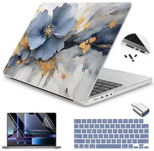 Teryeefi for MacBook Pro 14 inch Case M5 M4 M3 M2 M1 2021-2024 2025 Fits Model A3112 A3401 A3185 A2992,A2918,A2779,A2442,Laptop Protective Hard Shell Cover with Keyboard Cover & Adapter, Art Florals