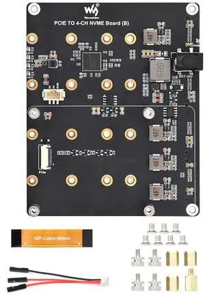 PCIe to 4-Ch NVMe M.2 Adapter Board for Raspberry Pi 5 | 4-Ch SSD Expansion | Boot Support | 7V-24V Power Input | LED Indicators PCIe to 4-Ch NVMe M.2 Adapter Board for Raspberry Pi 5 | 4-Ch SSD Expansion | Boot Support | 7V-24V Power Input | LED Indicators