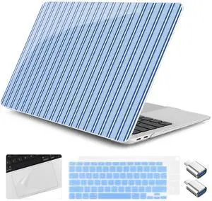 Yebiseven for M1 MacBook Air 13 inch Case 2021 2020 2019 2018 Model A2337/A2179/A1932, Laptop Hard Shell Case with Keyboard Cover & Trackpad Protector & 2 OTG Adapters, Blue Stripes
