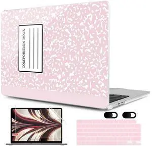 MEEgoodo Case for M4/M3/M2 MacBook Air 13.6 inch Case 2025 2024 2022, Fit Model A3240/A3113/A2681, Laptop Hard Shell with Keyboard Cover Compatible with MacBook Air 13 inch, Pink Composition Book