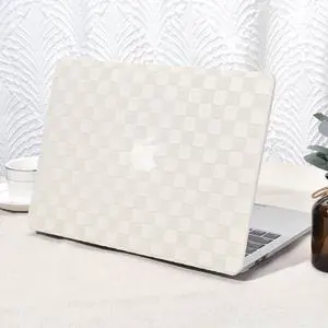 Seorsok Compatible with MacBook Air 13 Case2022 2021 2020 2019 2018 Release A1932 A2179 M1 A2337 Touch ID,Elegant Leather Plastic Hard Shell Case Transparent Keyboard Cover,Beige PVC Grid