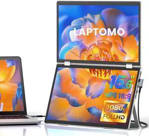 Laptomo M2 Dual Portable Monitor for Laptop, 15.6 Inch 1080P Laptop Screen Extender, Folding Triple Screen Monitor Extender for PC Mac Windows with Kickstand, 180°Rotation Foldable, VESA