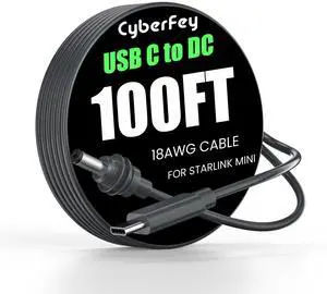 CyberFey Starlink Mini Cable 100FT - 18AWG Waterproof Starlink Mini USB C Cable, Works with 100W+ PD Source