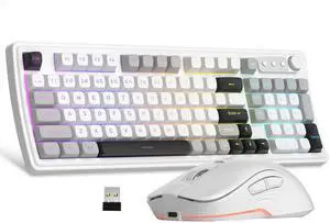MageGee V990 Creamy Wireless Keyboard and Mouse Combo, 99 Keys RGB Backlit Rechargeable Quiet Gaming Keyboard, Adjustable Optical Mouse, with Number Pad, Keyboards Set for Desktop, Laptop, PC(White)