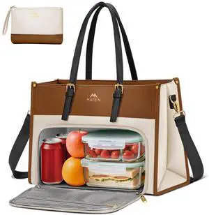 MATEIN Laptop Tote Bag with Insulated Lunch Compartment for Women, PU Leather 2 in1 Work Briefcase with Clutch Fits 15.6 Inch Laptop, Convertible Professional Shoulder Bag for Office Business, 2 Sets MATEIN Laptop Tote Bag with Insulated Lunch Compartment for Women, PU Leather 2 in1 Work Briefcase with Clutch Fits 15.6 Inch Laptop, Convertible Professional Shoulder Bag for Office Business, 2 Sets
