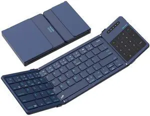 Nillkin Pocket Foldable Wireless Keyboard with Touchpad Number Pad for Travel Trip Meeting for Tablets Fold Phone Laptop PC, Full Size (Small) Magnetic Folding Keyboard (Blue)