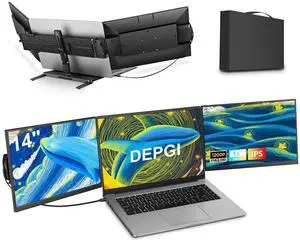 DEPGI 14" Laptop Screen Extender Built-in Cooler, 1200P FHD One Cable Connect Portable Triple Monitor, Dual Screen Monitor Fits 13"-17.3" Laptop with Stand for MacOS/Windows