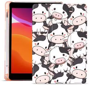 MAYCARI Cartoon Cute Animals Case for iPad 10.9 inch 2022 with Pencil Holder, Original Pattern iPad 10th Generation Soft TPU Back Protective Cover Shell, Auto Sleep/Wake Slim Shell - Cute Dairy Cow