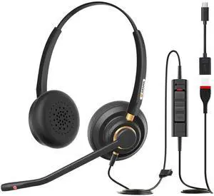Arama USB Headset with Microphone for PC, Computer Headset, Noise Cancelling Adjustable Volume Control 4.26oz Lightweight 78.74 Inch Long Cord, for Laptop Business Skype UC Webinar Call Center Office