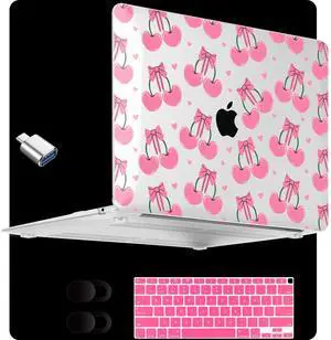 MEEgoodo for MacBook Air 13 inch Case 2021 2020 2019 2018, Cover Fit Model A2337 M1 A2179 A1932, Clear Case for 13.3-inch Laptop, Hard Shell Cases for MacBook Air M1, Pink Cherries & Bows