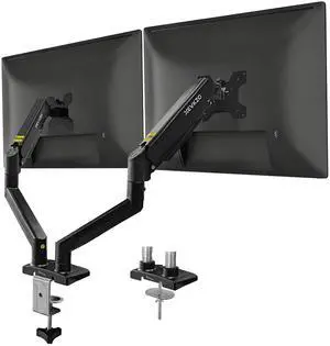 XEVKZO Dual Monitor Arms, Gas Spring Monitor Arms for 2 Monitors up to 34" Curved/Flat, 22lbs per Arm, VESA Mount 75x75 100x100mm, C-Clamp & Grommet Base, Adjustable Tilt/Swivel/Rotation